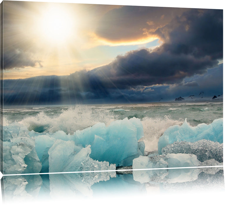 Pixxprint Blaues Polareis im Sonnenschein, Leinwandbild