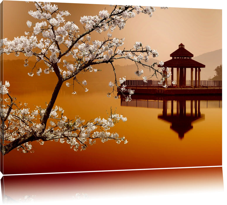 Pixxprint Kirschbaum am See, Leinwandbild