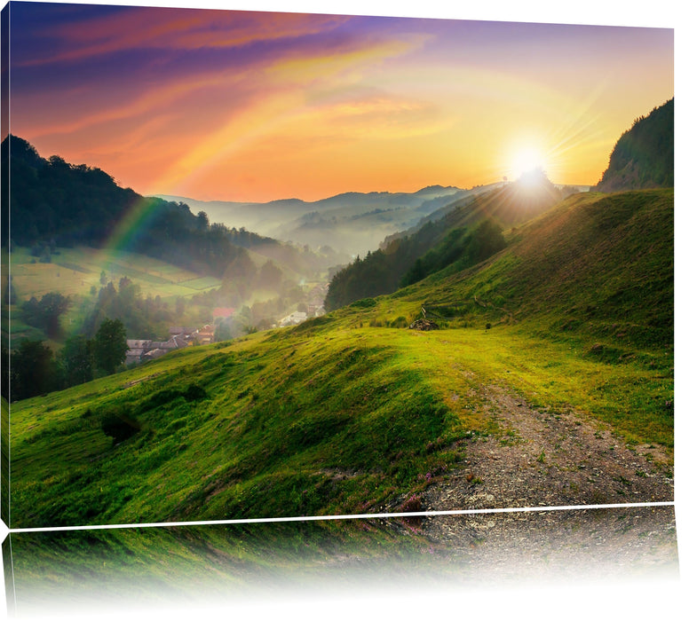 Pixxprint Berge Sonnenuntergang, Leinwandbild