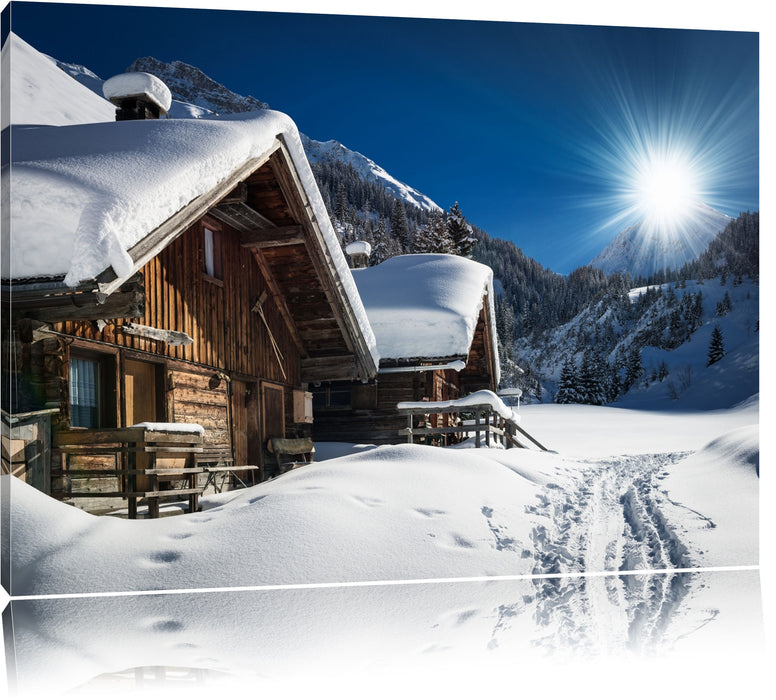 Verschneite Alpenhütte Leinwandbild