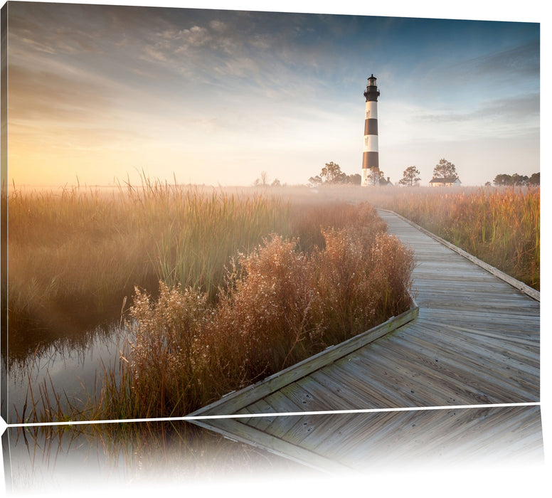 Pixxprint Leuchtturm im Nebel, Leinwandbild
