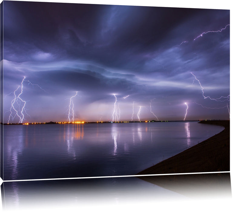 Pixxprint Blitzeinschläge über Stadt, Leinwandbild