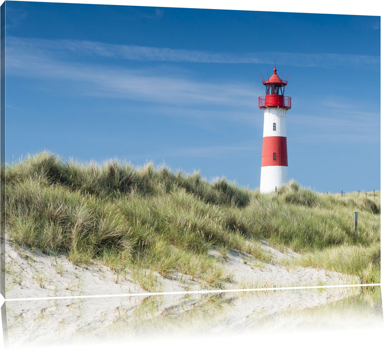 Pixxprint Leuchtturm hinter Dünen, Leinwandbild