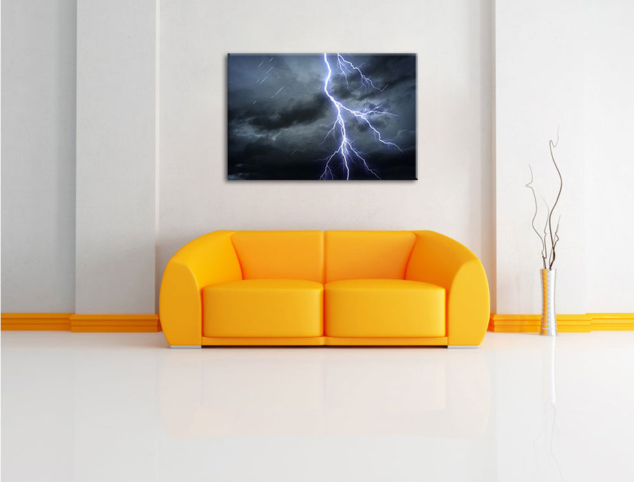 Blitz am Gewitterhimmel Leinwandbild über Sofa