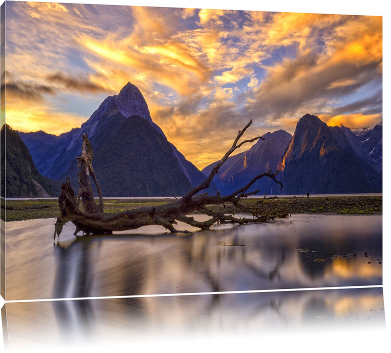 Pixxprint Baum in Berglandschaft, Leinwandbild