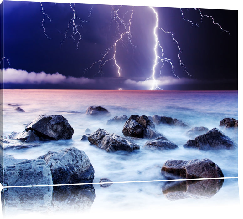 Pixxprint Blitzeinschlag in Meer, Leinwandbild