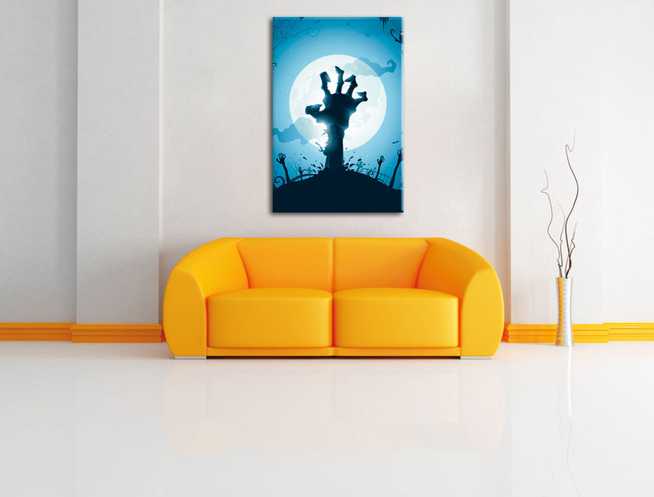 Gruselige Zombie Hand Leinwandbild über Sofa