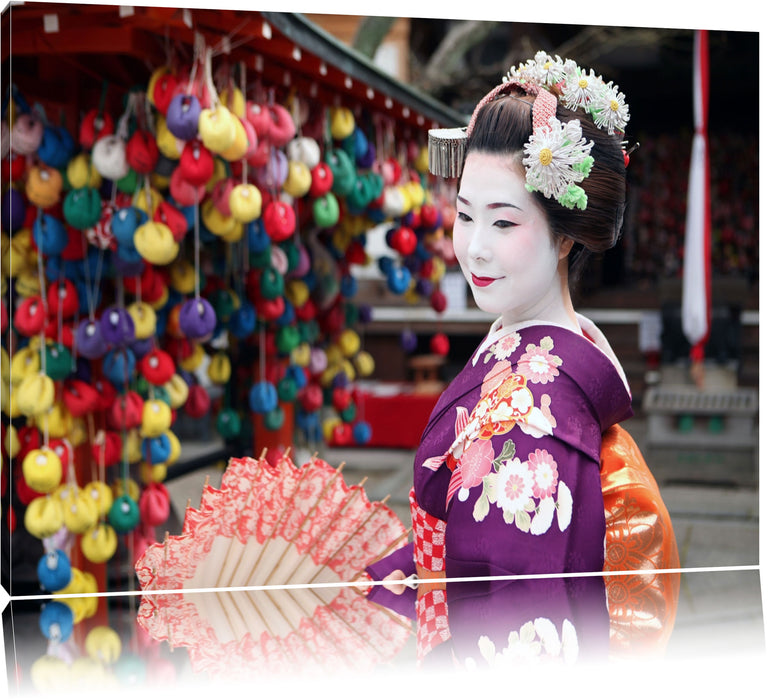 Pixxprint Anmutige Geisha mit Fächer, Leinwandbild