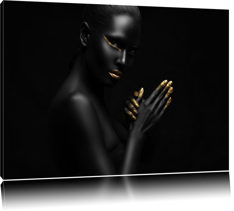 Pixxprint Frau mit goldenen Lippen, Leinwandbild