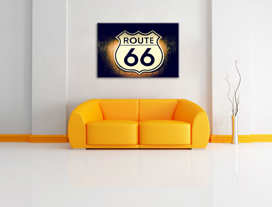 Modernes Route 66 Schild Leinwandbild über Sofa