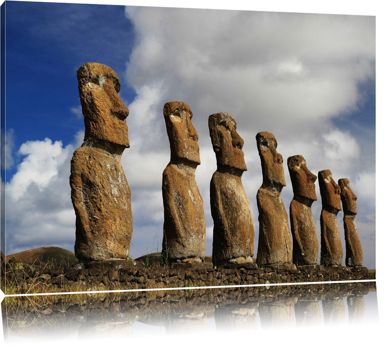 Pixxprint Moai Statuen auf den Osterinseln, Leinwandbild