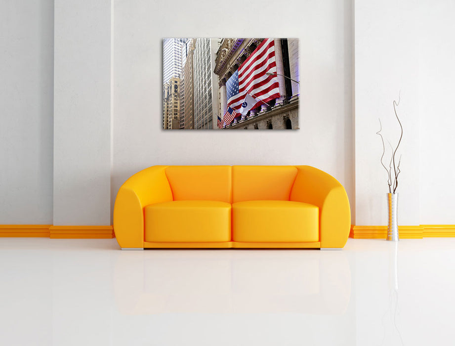 Amerikanische Flagge in New York Leinwandbild über Sofa