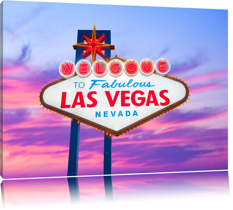 Pixxprint Las Vegas Ortsschild abends, Leinwandbild
