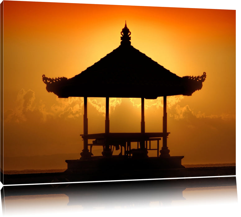Pixxprint Pagode in Bali im Sonnenuntergang, Leinwandbild