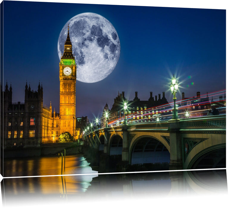 Pixxprint Big Ben vor Mond in London, Leinwandbild