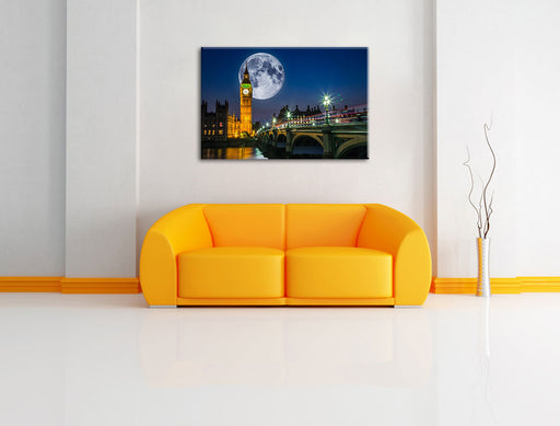 Big Ben vor Mond in London Leinwandbild über Sofa