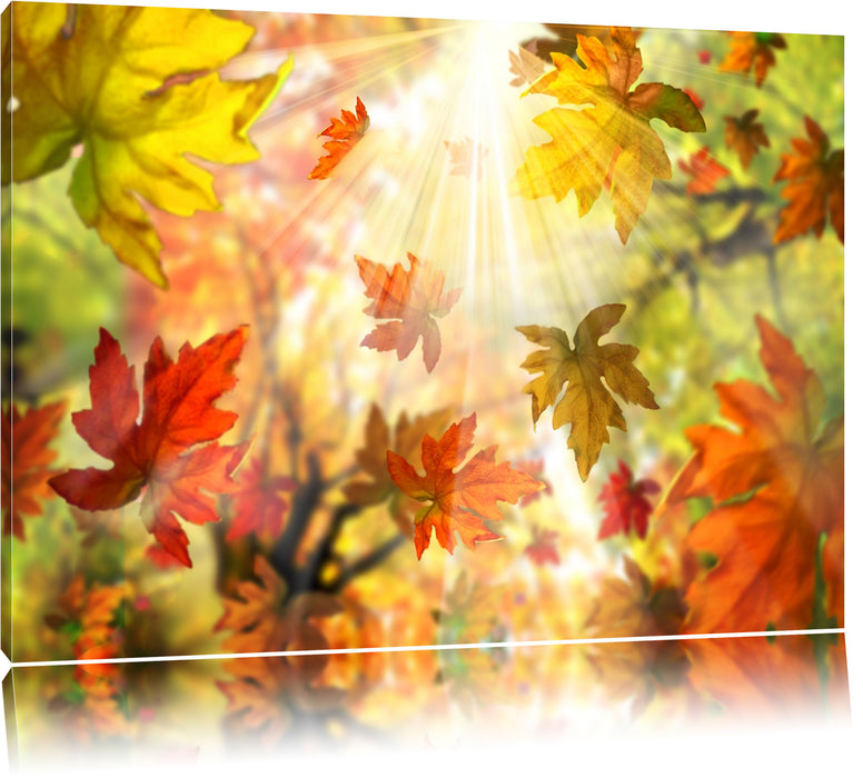 Pixxprint Fliegende bunte Herbstbläter, Leinwandbild