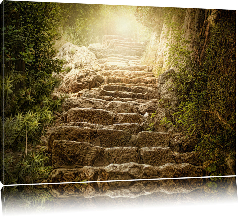 Pixxprint Schöne alte Steintreppe, Leinwandbild
