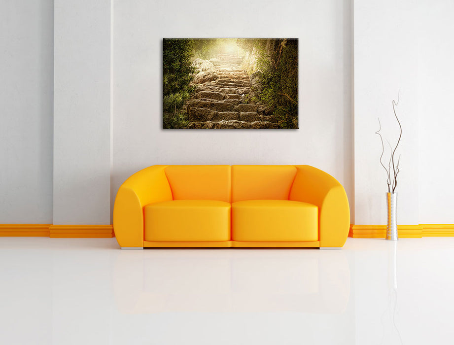 Schöne alte Steintreppe Leinwandbild über Sofa