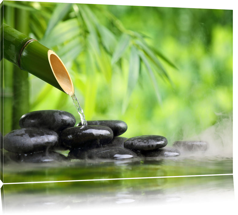 Pixxprint Bambusbrunnen mit Steinen, Leinwandbild