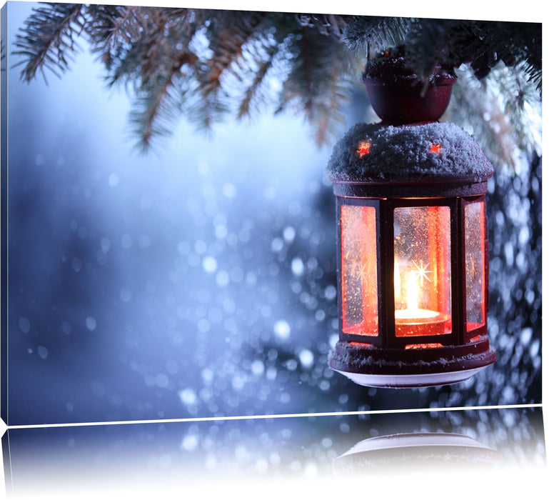 Pixxprint Laterne im Winter, Leinwandbild