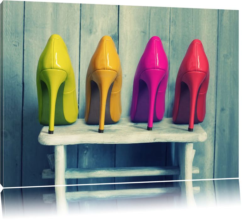 Pixxprint Bunte High Heels, Leinwandbild