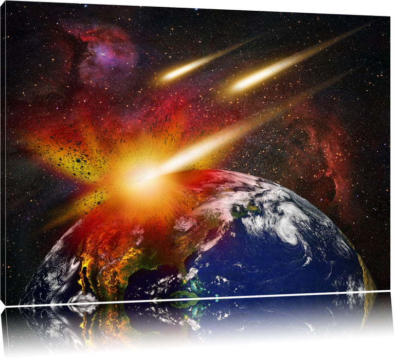 Pixxprint Erde mit Kometeneinschlag, Leinwandbild