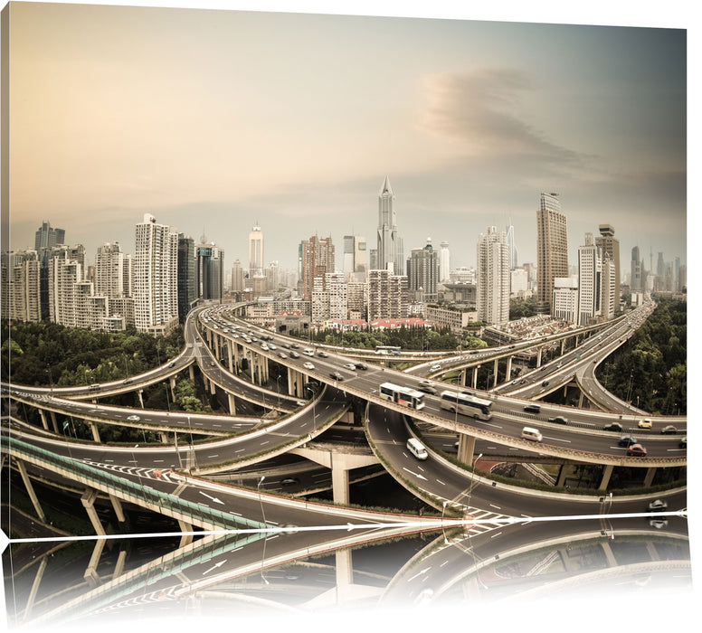 Pixxprint Beeindruckende Shanghai Autobahn, Leinwandbild