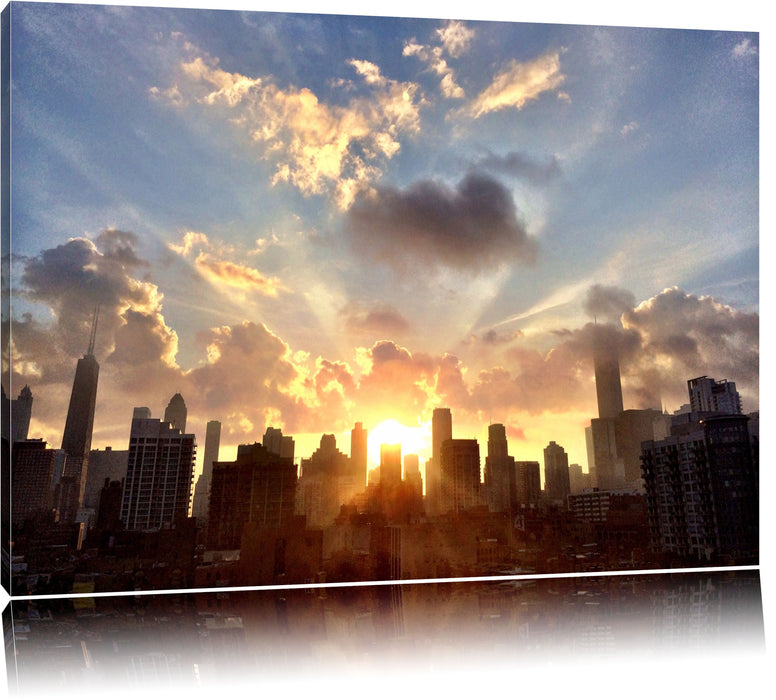 Pixxprint Chicago Skyline im Sonnenaufgang, Leinwandbild