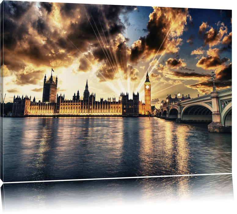 Pixxprint Big Ben am Abend, Leinwandbild