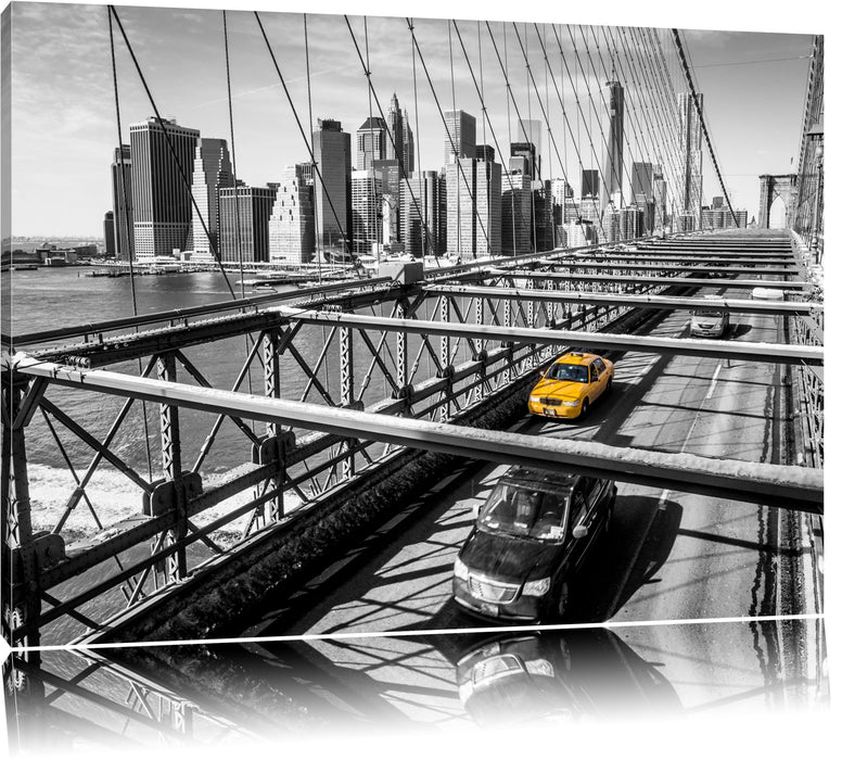 Pixxprint Gelbes Taxi in New York auf Brücke, Leinwandbild