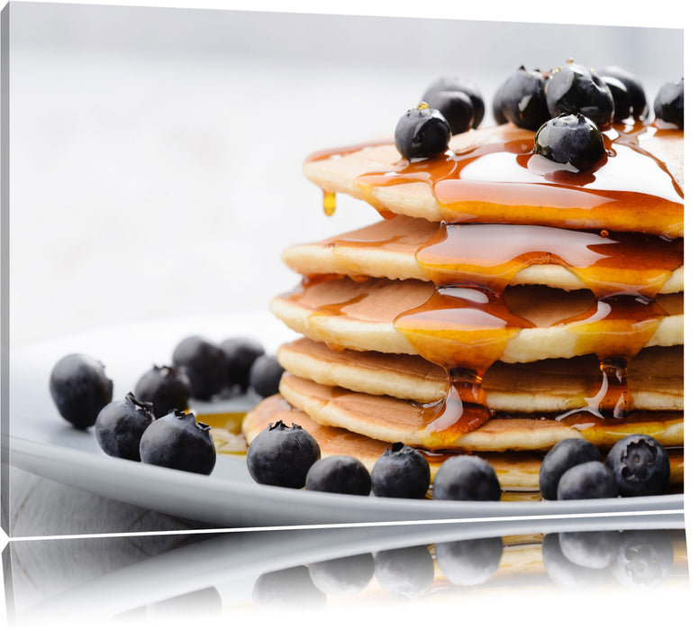 Pixxprint Pancakes mit Sirup und Blaubeeren, Leinwandbild