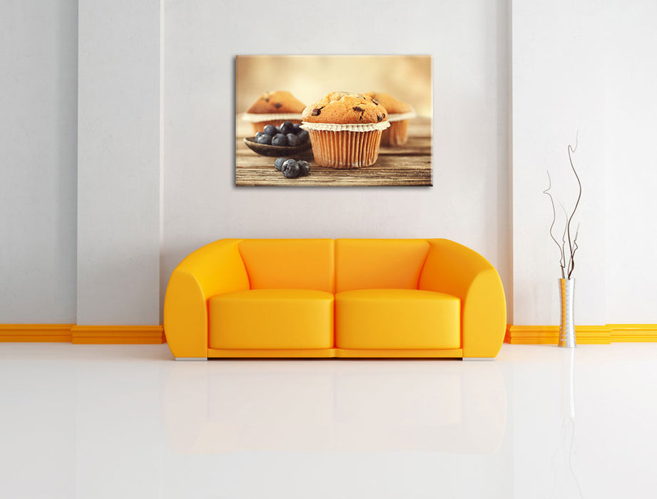 Muffins mit Blaubeeren Leinwandbild über Sofa