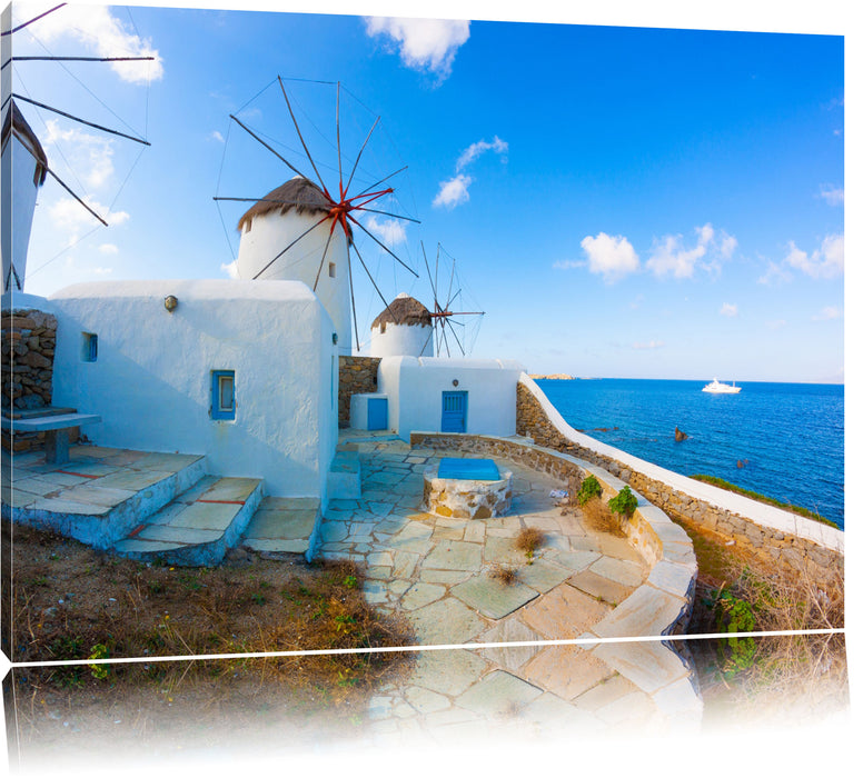 Pixxprint Windmühlen im Mittelmeer, Leinwandbild