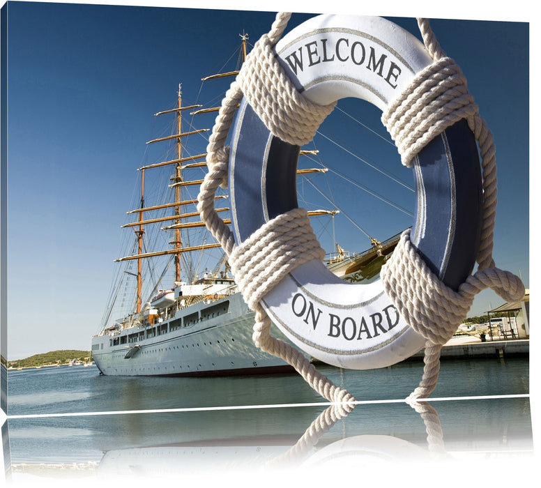 Pixxprint Rettungsring vor Schiff, Leinwandbild