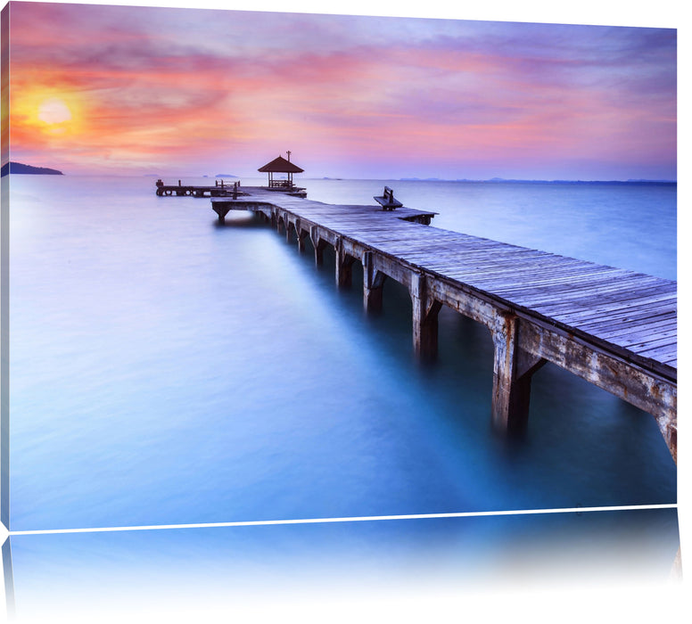 Pixxprint Riesiger Steg mit kleinem Pavillon, Leinwandbild