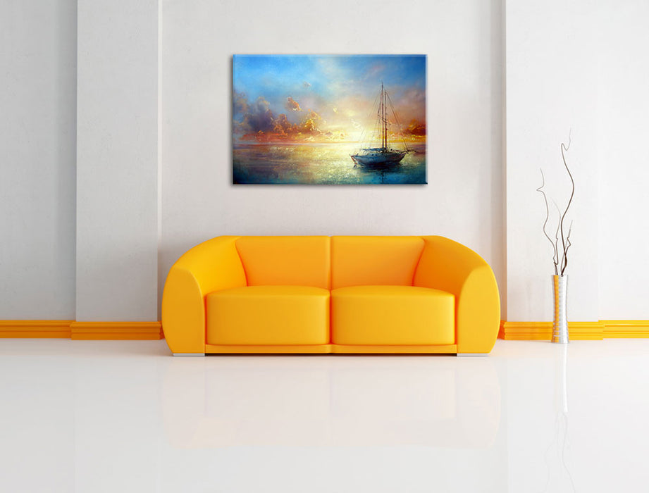 Schönes Gemälde eines Bootes Leinwandbild über Sofa