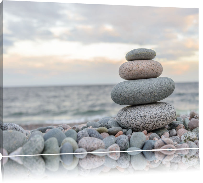 Pixxprint Steinturm am Strand, Leinwandbild