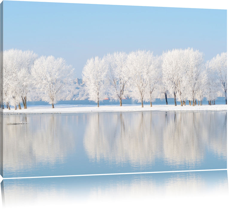 Pixxprint Schneebedeckte Bäume im Winter, Leinwandbild