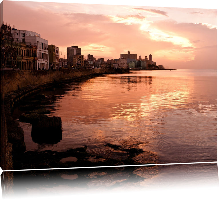 Pixxprint Blick auf Stadt am Meer, Leinwandbild