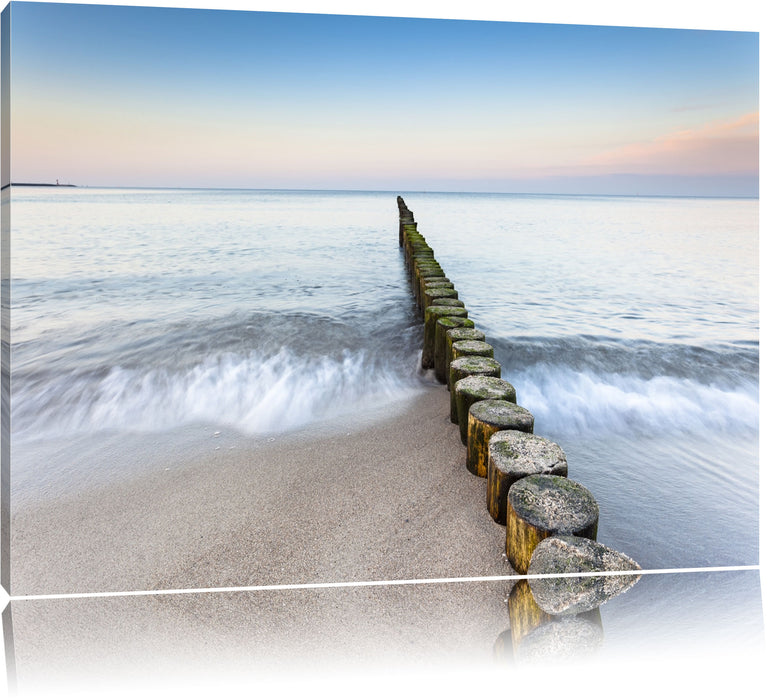 Pixxprint Baumstümpfe die ins Meer führen, Leinwandbild