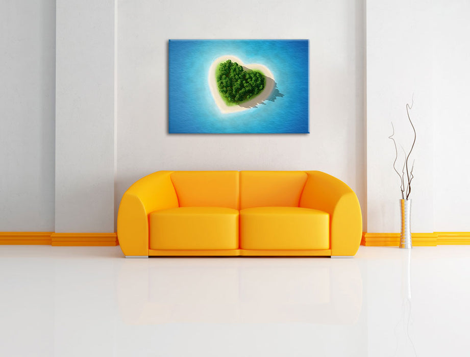 Herzförmige Insel Leinwandbild über Sofa