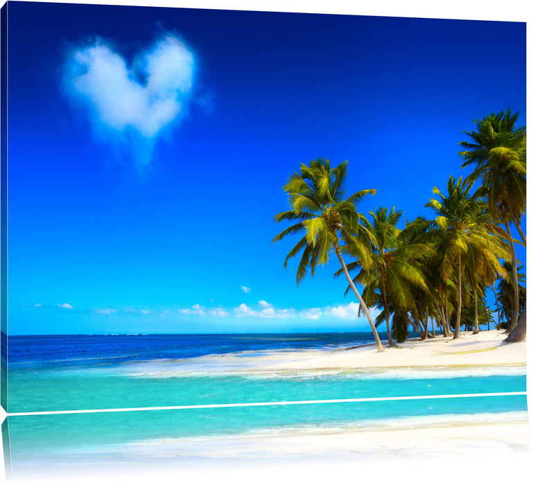 Pixxprint Herz aus Wolken über dem Meer, Leinwandbild