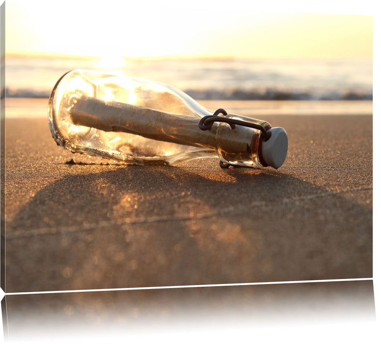 Pixxprint Flaschenpost am Strand, Leinwandbild