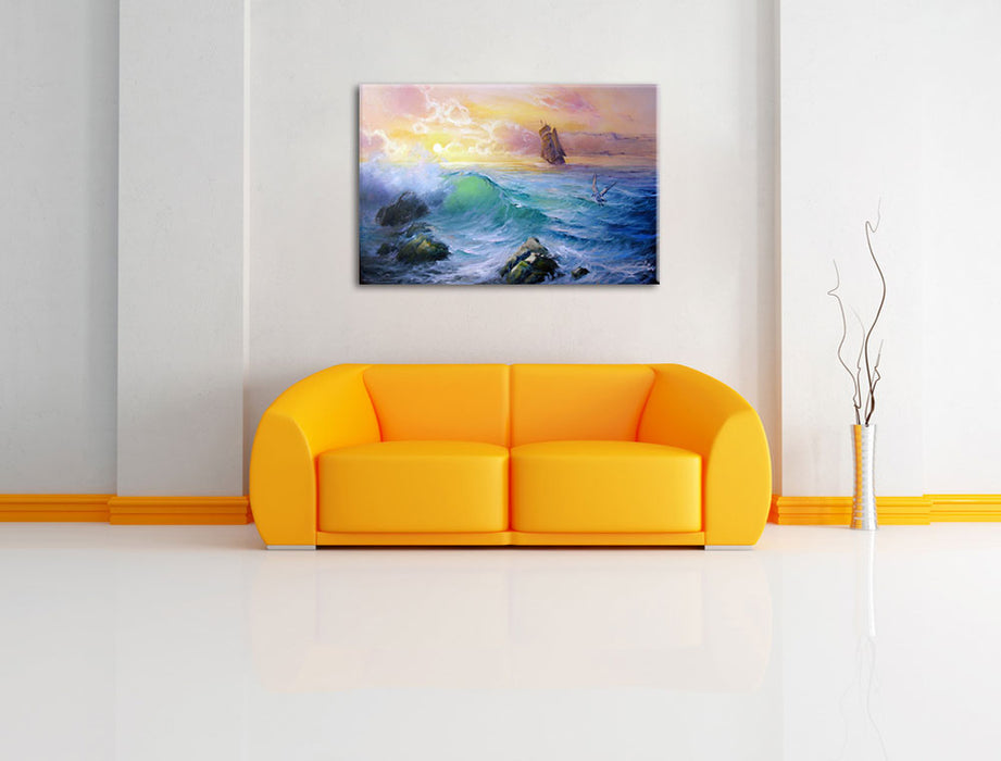 Sturm überm Meer Kunst Leinwandbild über Sofa