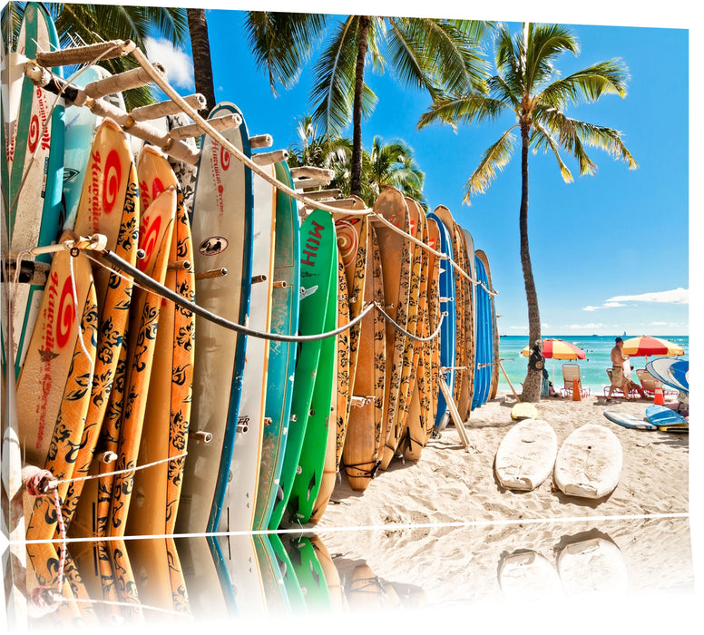 Pixxprint Surfboards am Strand, Leinwandbild