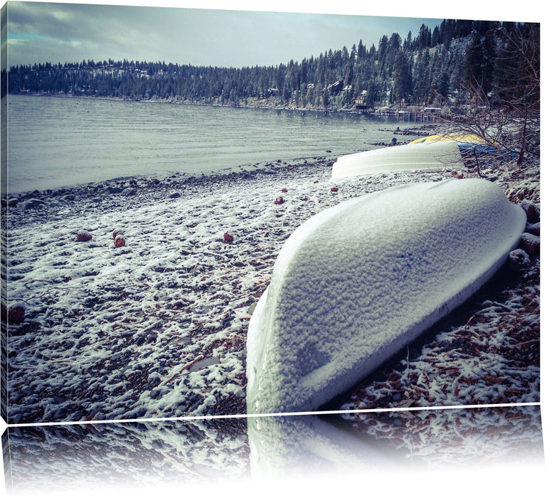 Pixxprint Boote im Winter, Leinwandbild