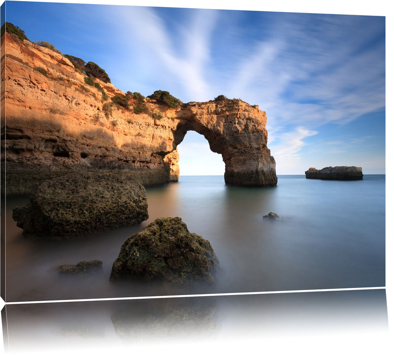 Pixxprint Riesiger Berg im Meer, Leinwandbild