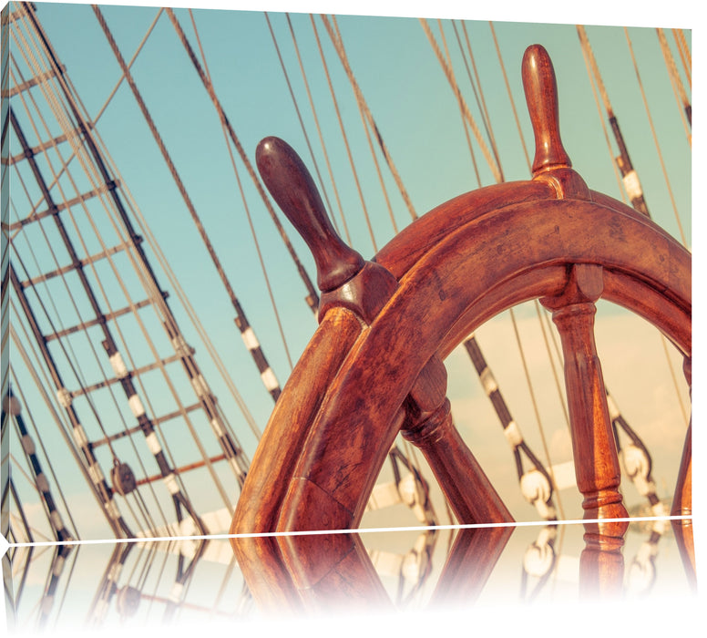 Pixxprint Steuerrad auf dem Schiff, Leinwandbild
