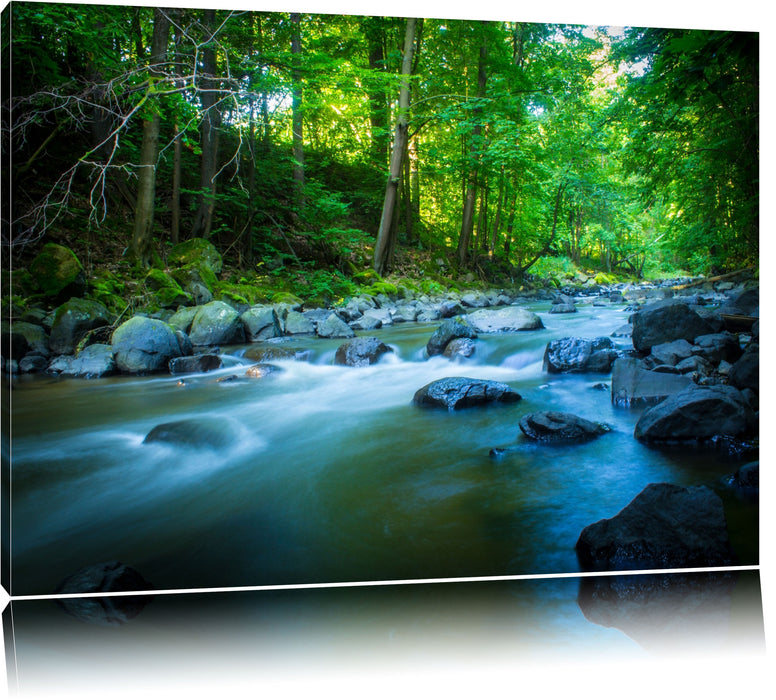 Pixxprint Fluss mit Steinen, Leinwandbild